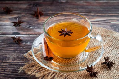 Cam bardakta tarçınlı anason çayı.