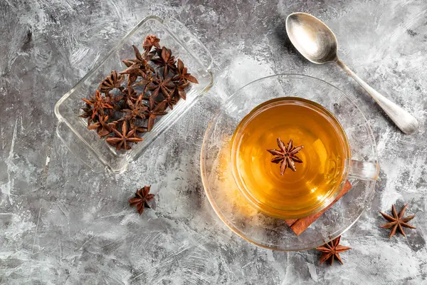 Anise Tea Cinnamon Glass Cup — Stock Photo, Image