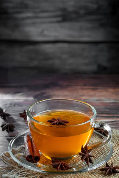 Anise Tea Cinnamon Glass Cup — Stock Photo, Image