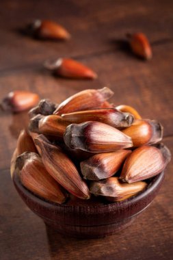 Çam fıstığı, Araucaria tohumu. Güney Brezilya 'dan tipik kış yemekleri..