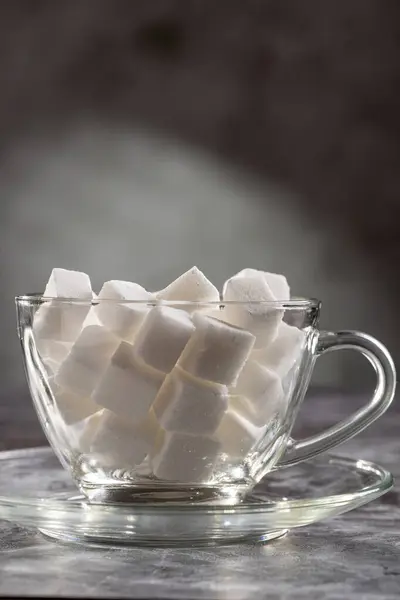 Bílé Kostky Cukru Průhledném Skleněném Kelímku — Stock fotografie