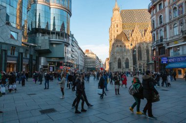 Vienna, Austria - January 07, 2023: view on the streets and pedestrians during the holidays walk