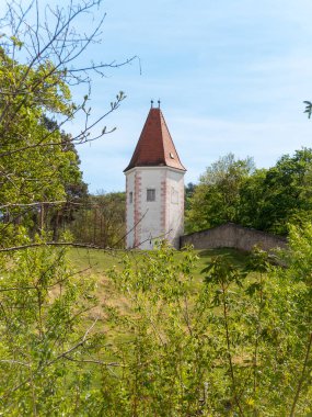Heiligenkreuz, Avusturya - 14 Nisan 2024: Stift Heiligenkreuz manastırının iç ve dış detayları hakkında genel görüş