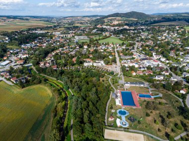 Aerial view on th Neulengbach city at the early autumn clipart