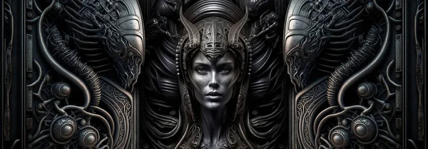 Mythological ancient bionic alien biomechanic female portrait