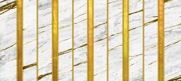 White Marble Strip Tiles Golden Scratched Brushed Metal Lines — Stock Photo, Image