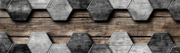 Hex Fliesen Zweifarbige Diagonale Beton Mit Antikem Holz Hintergrund — Stockfoto