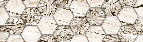 Hex Tegels Vintage Wit Marmer Gouden Lijnen Vloeren Met Diagonale — Stockfoto