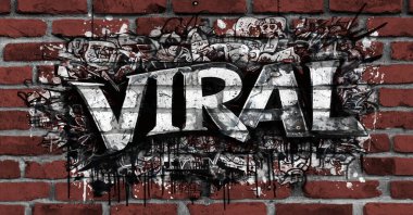 Antika kırmızı tuğlalı bir duvara iğrenç bir graffiti.