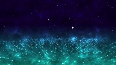 Yeşil ve mor renkli parçacık simülasyonu bg 3d 4K animasyon.