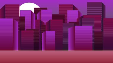 Pembe renkli retro tarzı bina gece vakti izah edici video animasyonu 4K 60FPS, 2D binalar yüksek çözünürlüklü şehir ışığı animasyonu.