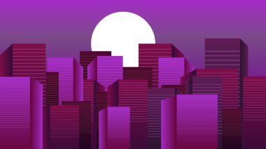 Pembe renkli retro tarzı bina gece vakti izah edici video animasyonu 4K 60FPS, 2D binalar yüksek çözünürlüklü şehir ışığı animasyonu.