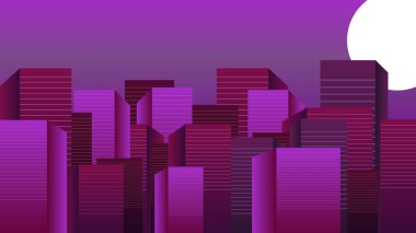 Pembe renkli retro tarzı bina gece vakti izah edici video animasyonu 4K 60FPS, 2D binalar yüksek çözünürlüklü şehir ışığı animasyonu.