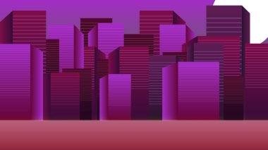 Pembe renkli retro tarzı bina gece vakti izah edici video animasyonu 4K 60FPS, 2D binalar yüksek çözünürlüklü şehir ışığı animasyonu.