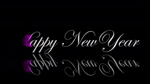 Glanzend Gelukkig Nieuwjaar Tekst Animatie Gloeiende Inscriptie Zwarte Achtergrond Feest — Stockvideo
