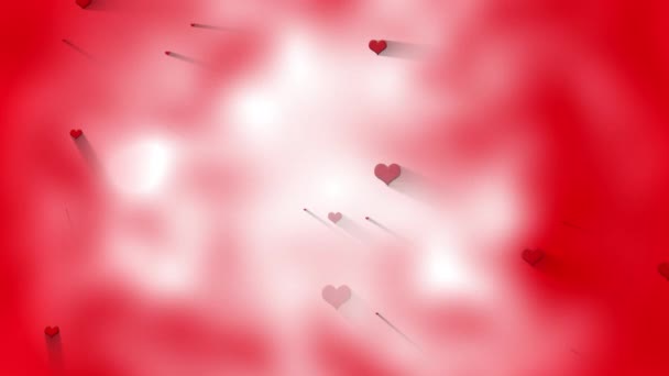 赤く輝く心のアニメーション 赤とピンクの背景に4Kロマンチックなループを浮かべたバレンタインデーのバックグラウンドの赤いハートの動き — ストック動画
