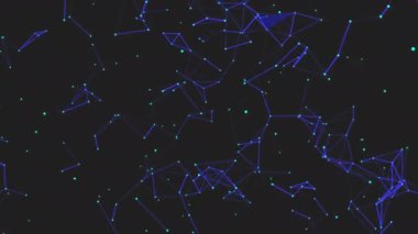 Mavi renkli soyut dijital bağlantı nokta ve çizgileri hareket ettiriyor. Teknoloji geçmişi. Ağ bağlantısı yapısı. Üç boyutlu. Kullanımı kolay 4K.