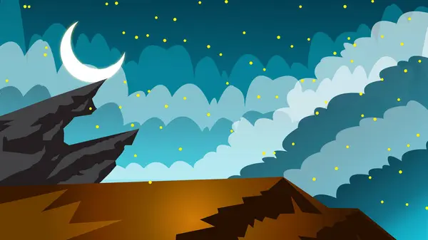 Futuristic background illustration. Night sky view from the edge of a mountain cliff. High Quality.