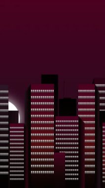 Daire 2D Açıklayıcı Animasyon Videosu the Moon Over City Lights & Skyscrapers - 124; Modern Şehir Nightscape with Moon, Tall Buildings, & Vibrant City Lights - 124; Yüksek Kaliteli Animasyon