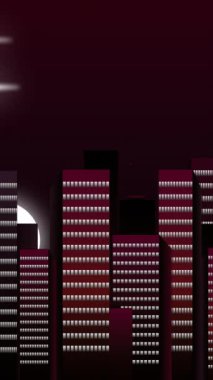 Daire 2D Açıklayıcı Animasyon Videosu the Moon Over City Lights & Skyscrapers - 124; Modern Şehir Nightscape with Moon, Tall Buildings, & Vibrant City Lights - 124; Yüksek Kaliteli Animasyon