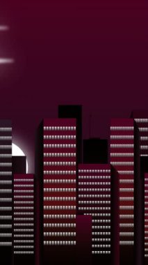 Daire 2D Açıklayıcı Animasyon Videosu the Moon Over City Lights & Skyscrapers - 124; Modern Şehir Nightscape with Moon, Tall Buildings, & Vibrant City Lights - 124; Yüksek Kaliteli Animasyon