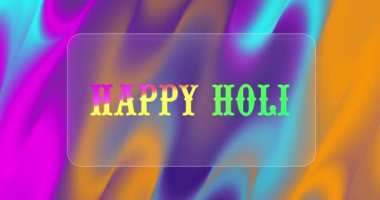 Cam morfizm üzerine Mutlu Holi Metin Animasyonu sıvı arkaplan Holi Renkler Festivali 4K