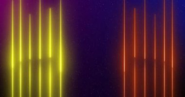 Canlı Yayın Arkaplan Çerçevesi - Animasyon Neon Kaplama Şablonu, Oyun Kaplaması OBS veya Streamlabs Studio yüksek teknoloji kaplaması flamalar için. Masaüstü sahnesi ve yüz kamerası, Chatbox alanı, dört yeni söz ve afiş alanı için şeffaf bölüm 