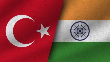 Hindistan ve Türkiye Gerçekçi İki Bayrak Birlikte, 3D Görüntü