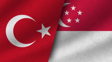 Singapur ve Türkiye Gerçekçi İki Bayrak Birlikte, 3D Görüntü