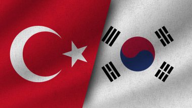 Güney Kore ve Türkiye Gerçekçi İki Bayrak Birlikte, 3D Görüntü