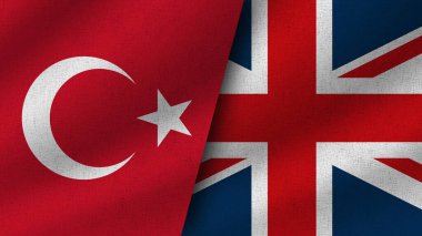 Birleşik Krallık ve Türkiye Gerçekçi İki Bayrak Birlikte, 3D İllüstrasyon