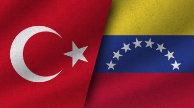 Venezuela ve Türkiye Gerçekçi İki Bayrak Birarada, 3D Görüntü