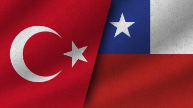 Şili ve Türkiye Gerçekçi İki Bayrak Birlikte, 3D Görüntü