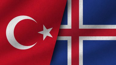 İzlanda ve Türkiye Gerçekçi İki Bayrak Birarada, 3D Görüntü
