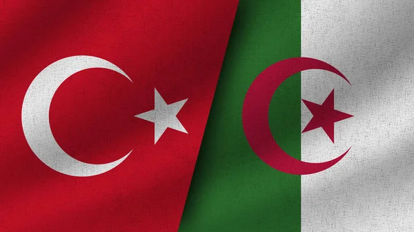 Argelia Turquía Realistas Dos Banderas Juntas Ilustración —  Fotos de Stock
