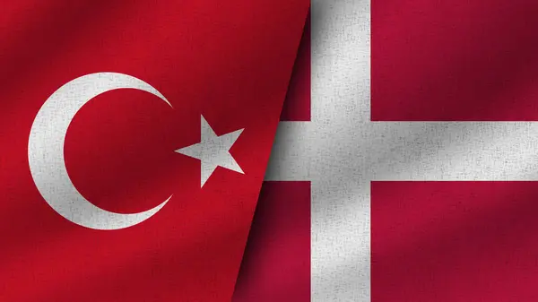 Dinamarca Turquía Realistas Dos Banderas Juntas Ilustración —  Fotos de Stock