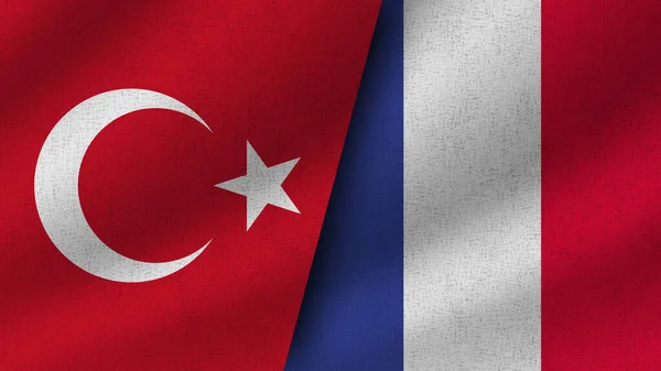 Fransa Türkiye Gerçekçi Bayrak Birarada Llüstrasyon — Stok fotoğraf