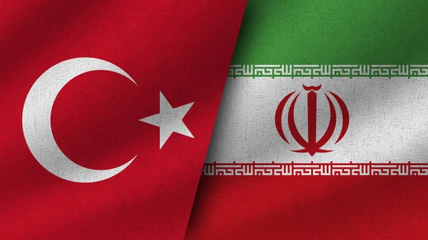 Írán Turecko Realistické Dvě Vlajky Dohromady Ilustrace — Stock fotografie