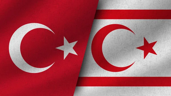 Северный Кипр Турция Реалистичные Два Флага Вместе Иллюстрация — стоковое фото