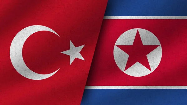 Corea Del Norte Turquía Realistas Dos Banderas Juntas Ilustración — Foto de Stock