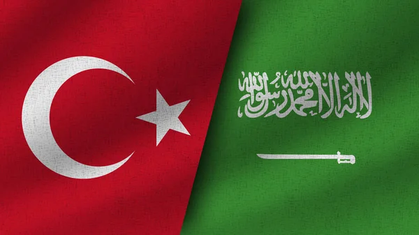 Arabie Saoudite Turquie Deux Drapeaux Réalistes Ensemble Illustration — Photo