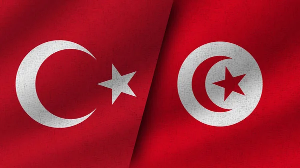 Tunézia Törökország Realisztikus Két Zászló Együtt Illusztráció — Stock Fotó