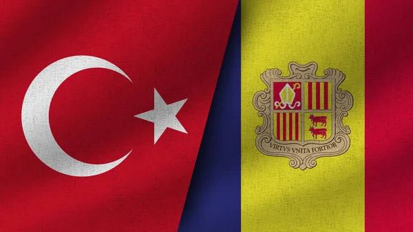 安道尔和土耳其现实的两面旗帜 3D说明 — 图库照片
