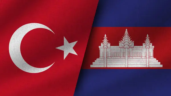 Cambodia Turkey Realistic Two Flags Together Illustration — 图库照片