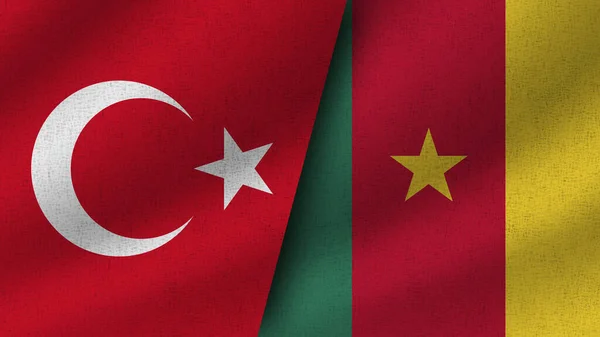 Kamerun Törökország Realisztikus Két Zászló Együtt Illusztráció — Stock Fotó