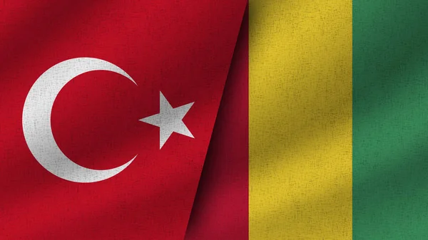 stock image Guinea and Turkey Realistic Two Flags Together, 3D Illustration