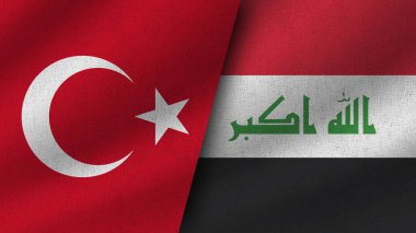 Irak ve Türkiye Gerçekçi İki Bayrak Birarada, 3D İllüstrasyon