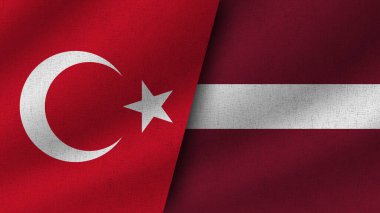 Letonya ve Türkiye Gerçekçi İki Bayrak Birlikte, 3D Görüntü