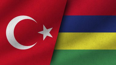 Mauritius ve Türkiye Gerçekçi İki Bayrak Birarada, 3D Görüntü