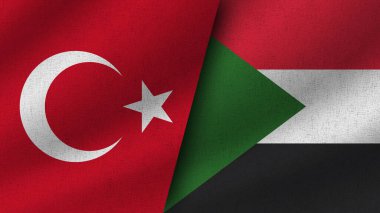 Sudan ve Türkiye Gerçekçi İki Bayrak Birlikte, 3D Görüntü